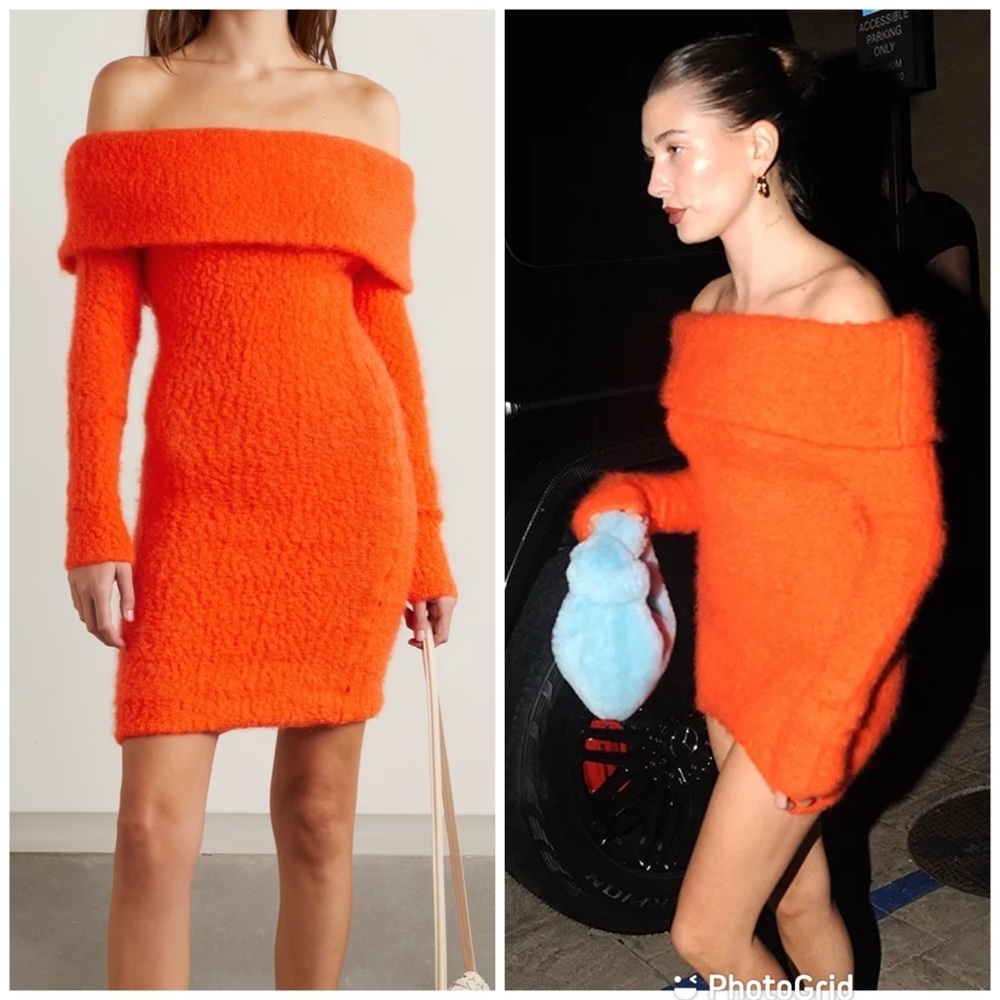 ISABEL MARANT Aria off-the-shoulder Mohair mini dress in Orange New with Tags!